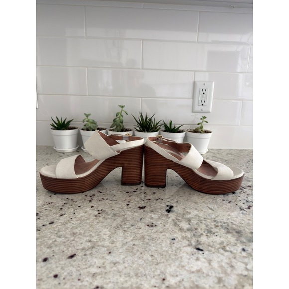 Seychelles White Leather Platform Block Heel Sandals Size 8.5 - Picture 4 of 10